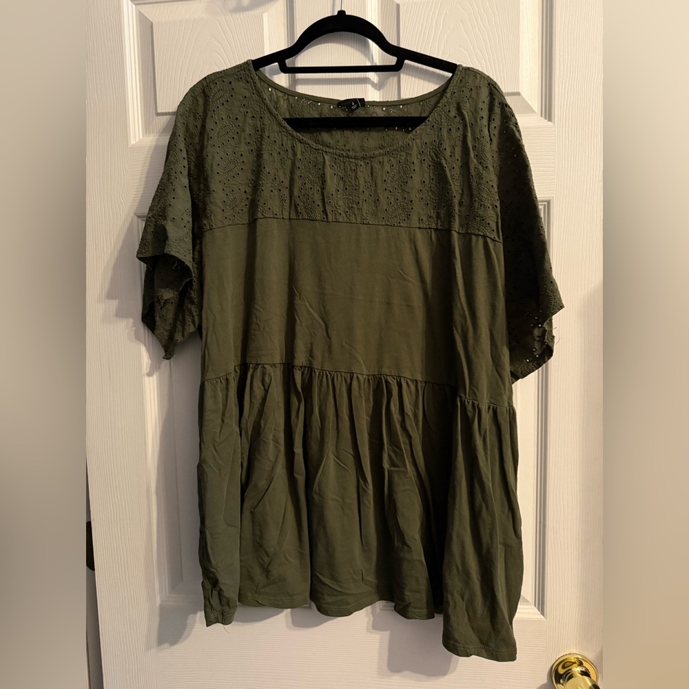 Torrid Vintage Cotton Jersey Crew Neck Eyelet Yoke Babydoll Top  Plus Size 4X